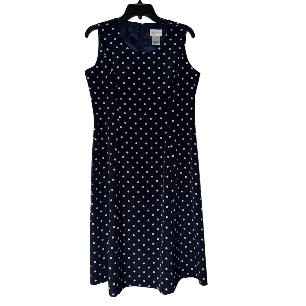 Koret Womens Navy Blue White‎ Polka Dot Sleeveless A-Line Dress Size 10